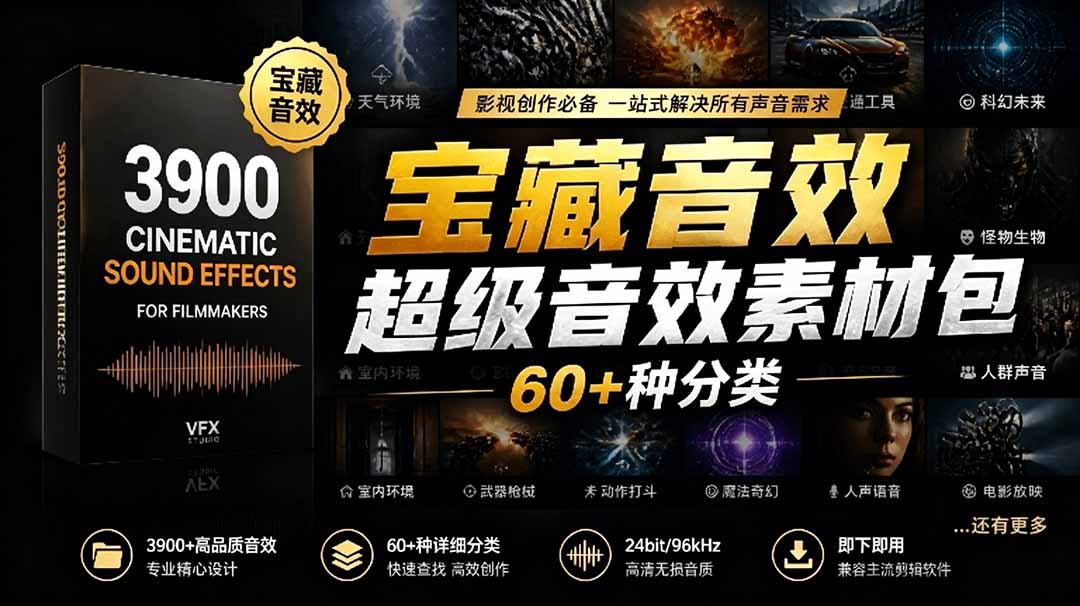 宝藏音效合集包！60+多种音效分类，共计3900个，分类清晰，全中文分类，高品质剪辑音效素材包-资源社
