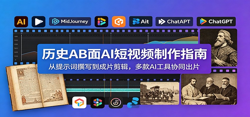 历史AB面AI短视频制作指南：从提示词撰写到成片剪辑，多款AI工具协同出片-资源社