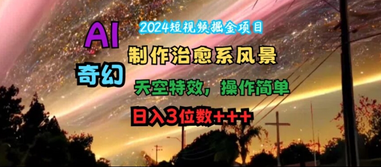 2024短视频掘金项目，AI制作治愈系风景，奇幻天空特效，操作简单，日入3位数【揭秘】-资源社