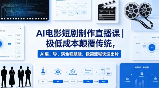 AI电影短剧制作直播课｜极低成本颠覆传统，AI编、导、演全程赋能，极简流程快速出片-资源社