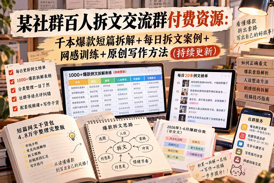 某社群百人拆文交流群付费资源-更新0929:千本爆款短篇拆解+每日拆文案例+网感训练+原创写作方法-资源社