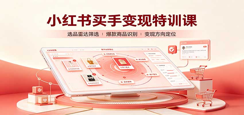 小红书买手变现特训课：账号定位养号起号，选品挂车，笔记标题封面全套教学-资源社
