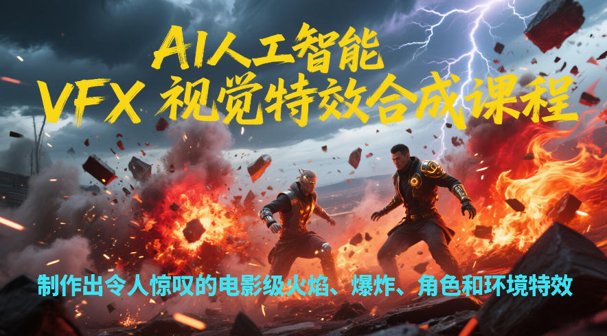 AI人工智能VFX视觉特效合成课程，制作出令人惊叹的电影级火焰、爆炸、角色和环境特效-资源社
