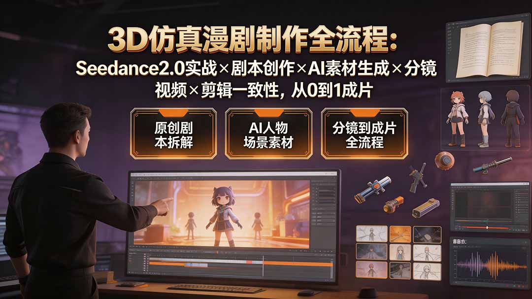 3D仿真漫剧制作全流程:Seedance2.0实战×剧本创作×AI素材生成×分镜视频×剪辑一致性,从0到1成片-资源社