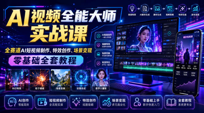 AI视频全能大师实战课|全赛道AI短视频制作、特效创作、场景变现零基础全套教程-资源社
