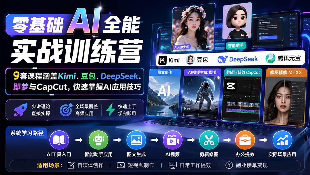 零基础AI全能实战训练营：9套课程涵盖Kimi、豆包、DeepSeek、即梦与CapCut，快速掌握AI应用技巧-资源社