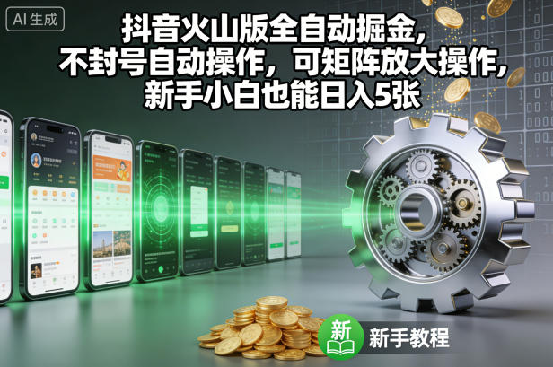 抖音火山版全自动掘金,不封号自动操作,可矩阵放大操作,新手小白也能日入5张【揭秘】-资源社