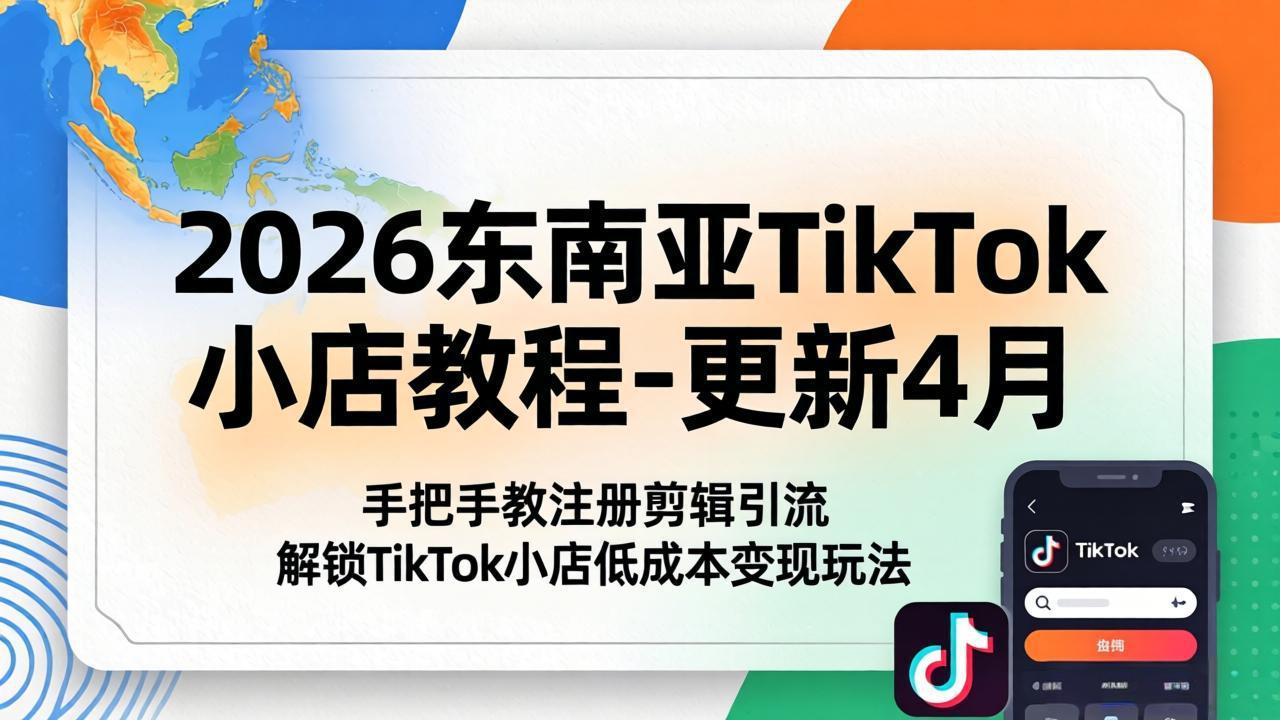 2026东南亚TikTok小店教程-更新4月，手把手教注册剪辑引流，解锁TikTok小店低成本变现玩法-资源社