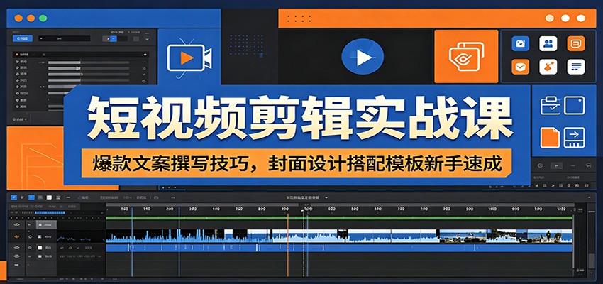 短视频剪辑实战课：爆款文案撰写技巧，封面设计搭配模板新手速成-资源社