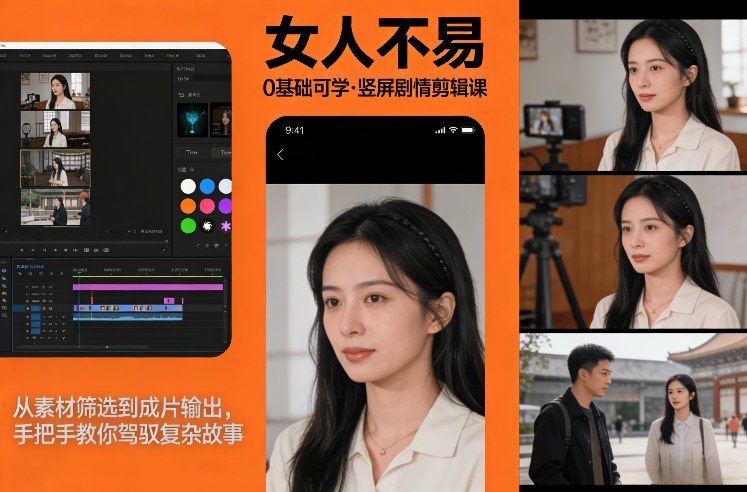 0基础可学！《女人不易》竖屏剧情剪辑课，从素材筛选到成片输出，手把手教你驾驭复杂故事-资源社