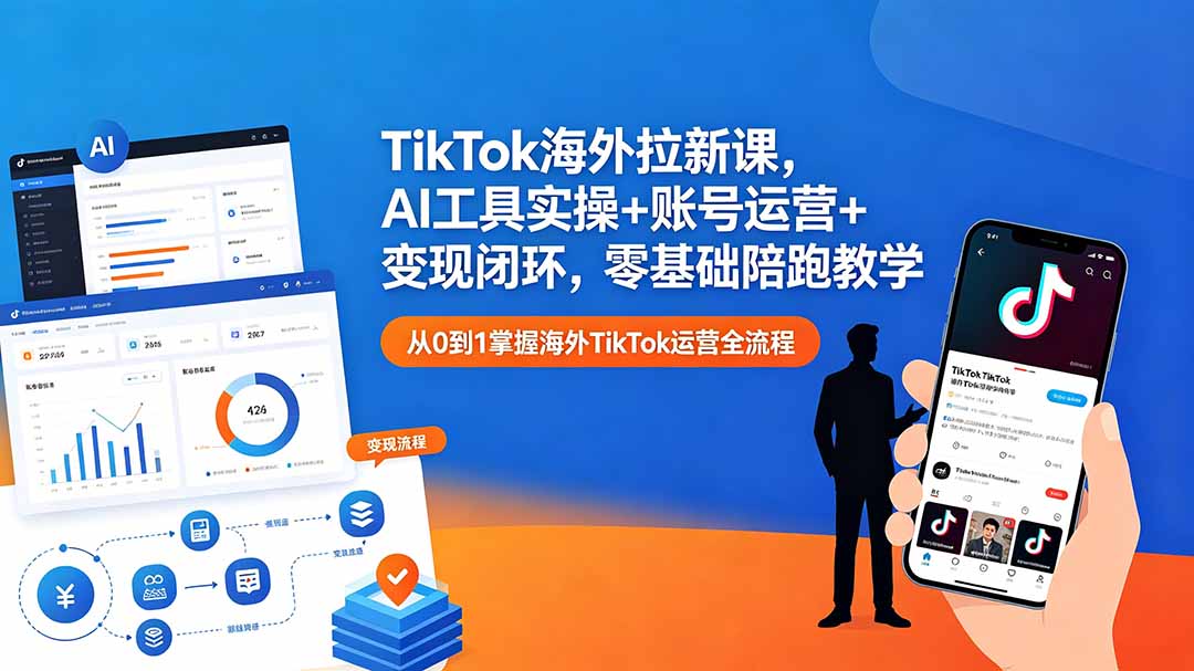 TikTok海外拉新课，AI工具实操+账号运营+变现闭环，零基础陪跑教学-资源社