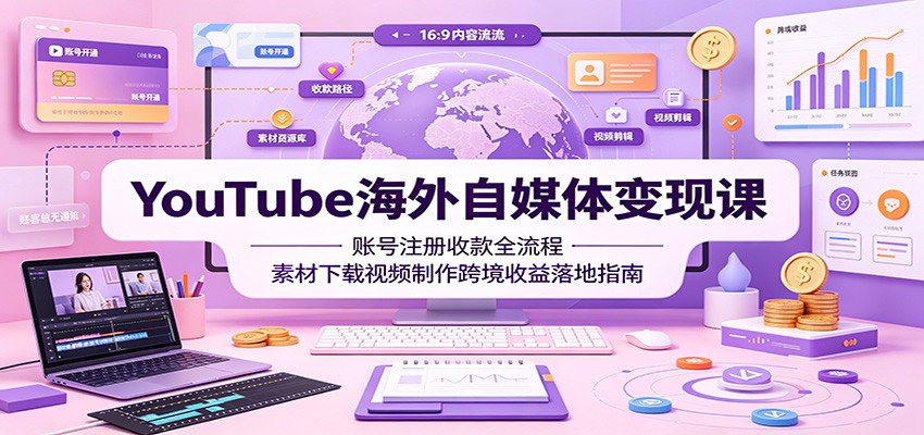 YouTube海外自媒体变现课:账号注册收款全流程,素材下载视频制作跨境收益落地指南-资源社
