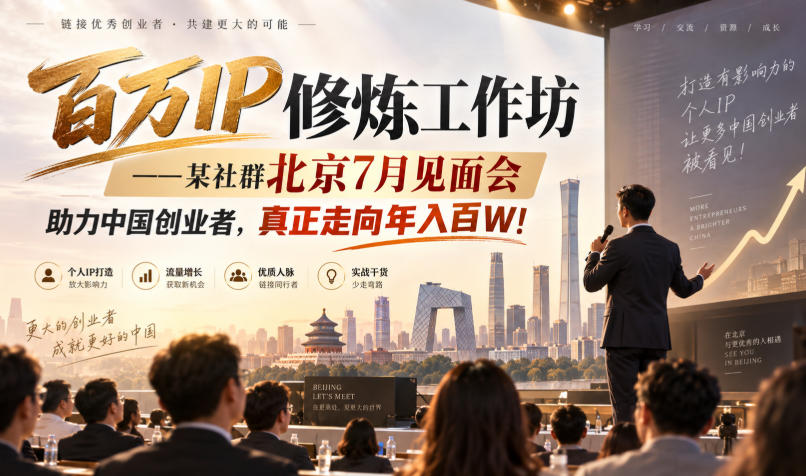 百万IP修炼工作坊——某社群北京7月见面会,助力中国创业者,真正走向年入百W!-资源社