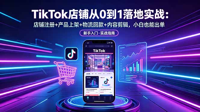 TikTok店铺从0到1落地实战:店铺注册+产品上架+物流回款+内容剪辑,小白也能出单-资源社