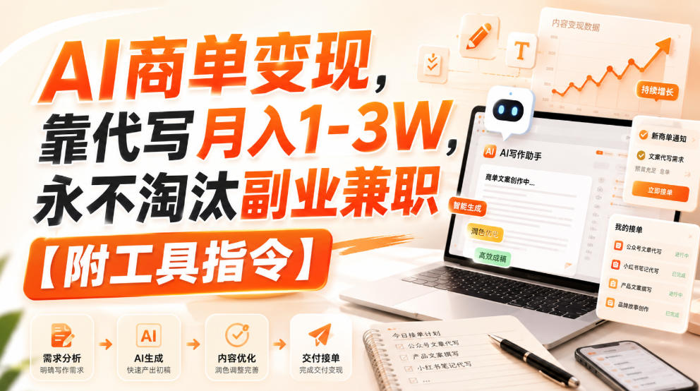 AI商单变现，靠代写月入1-3W，永不淘汰副业兼职【附工具指令】【揭秘】-资源社