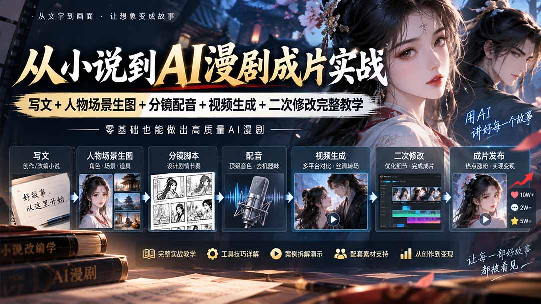 从小说到AI漫剧成片实战:写文+人物场景生图+分镜配音+视频生成+二次修改完整教学-资源社