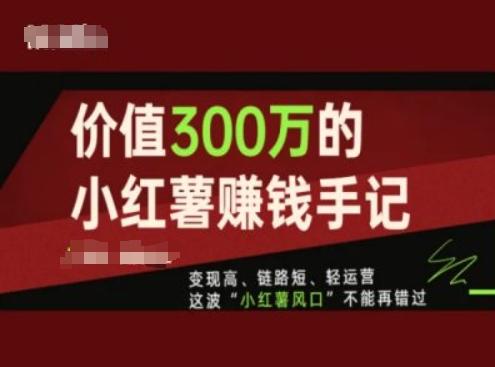 价值300万的小红书赚钱手记，变现高、链路短、轻运营，这波“小红薯风口”不能再错过-资源社