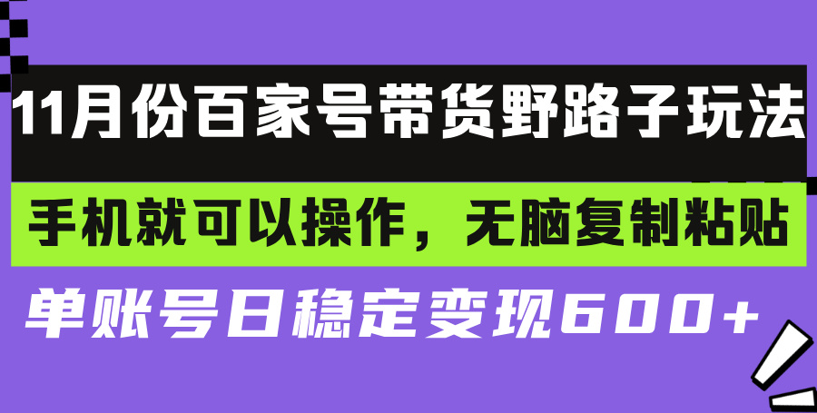 百家号带货野路子玩法 手机就可以操作，无脑复制粘贴 单账号日稳定变现…-资源社