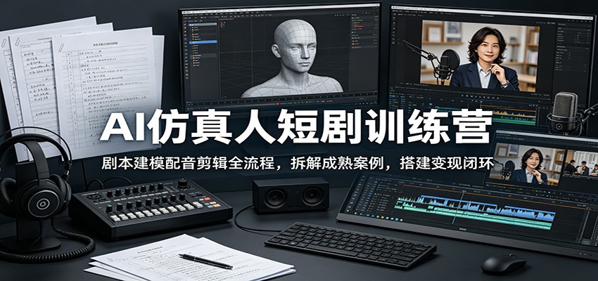 AI仿真人短剧训练营:剧本建模配音剪辑全流程,拆解成熟案例,搭建变现闭环-资源社