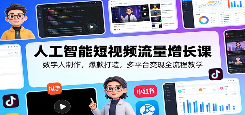 人工智能短视频流量增长课：数字人制作，爆款打造，多平台变现全流程教学-资源社