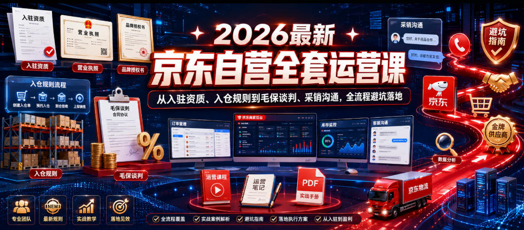2026最新京东自营全套运营课,从入驻资质、入仓规则到毛保谈判、采销沟通,全流程避坑落地-资源社