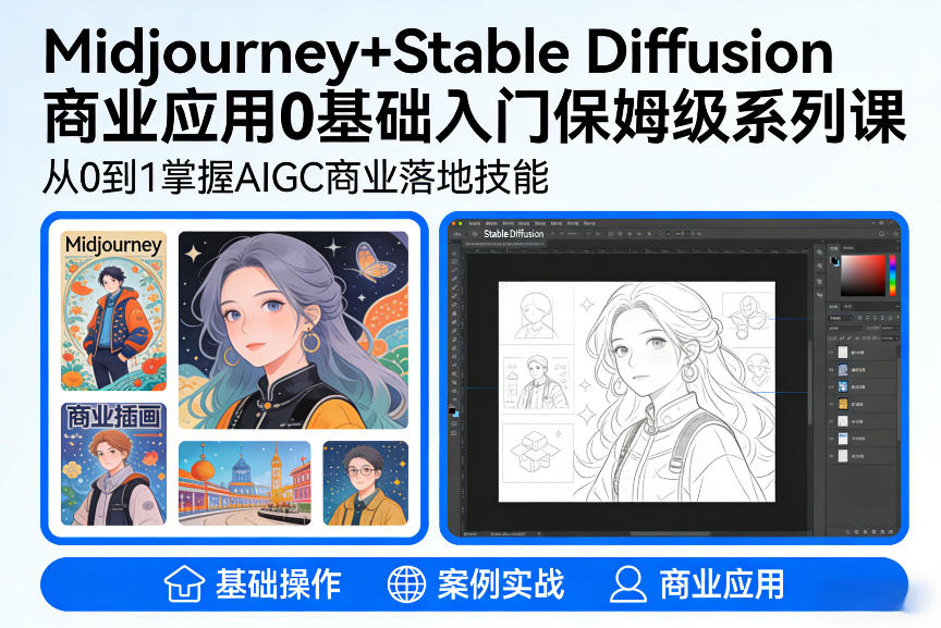 AIGC商业应用Midjourney+Stable Diffusion教程，0基础入门保姆级系列课-资源社
