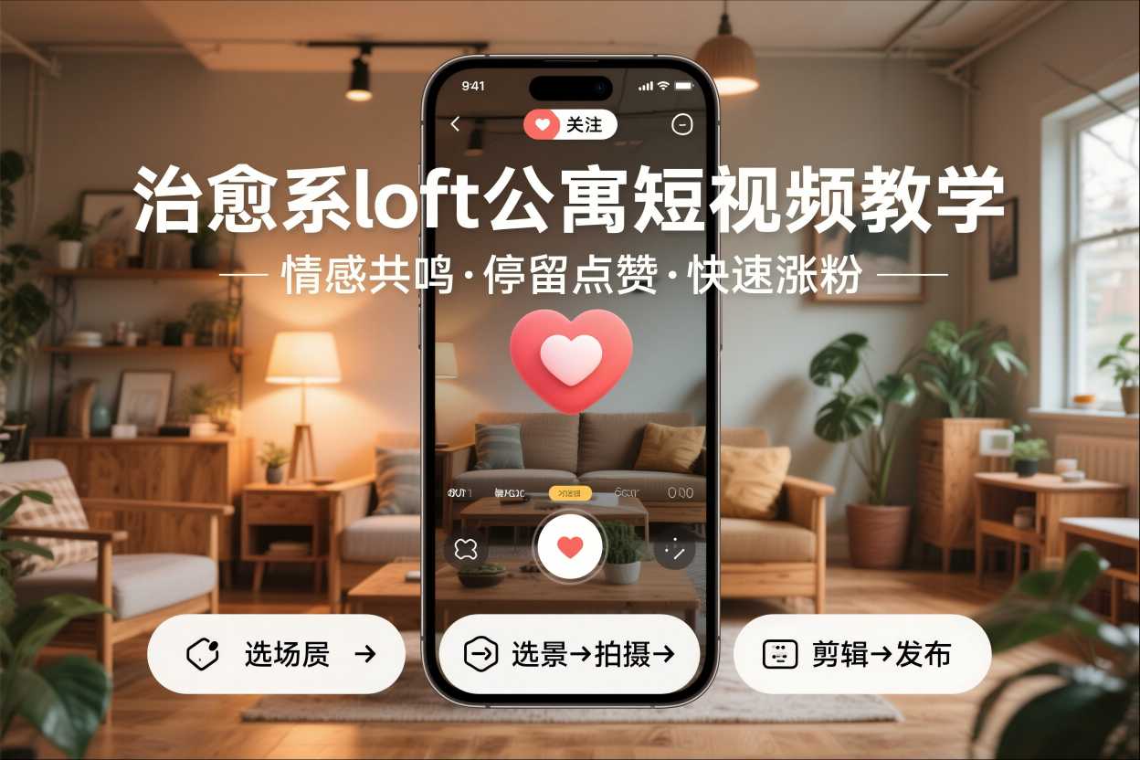 治愈系loft公寓短视频制作教学，情感共鸣引停留点赞关注，快速起号涨粉-资源社