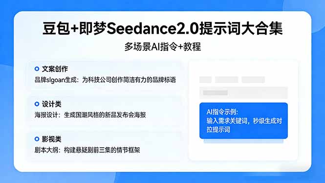 豆包+即梦Seedance2.0提示词大合集:多场景AI指令+教程,解锁文案、设计、影视高效创作-资源社