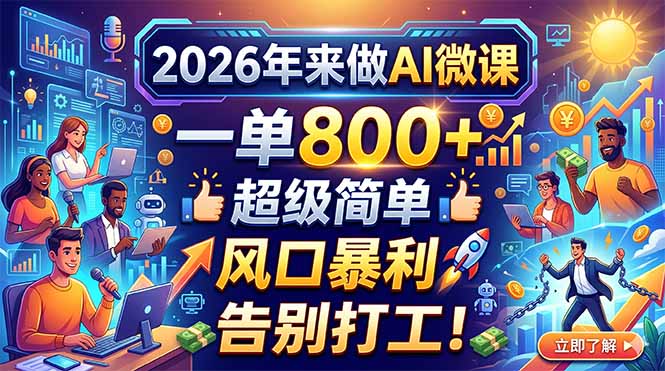 2026年来做AI微课，一单800+，超级简单，风口暴利，告别打工！-资源社