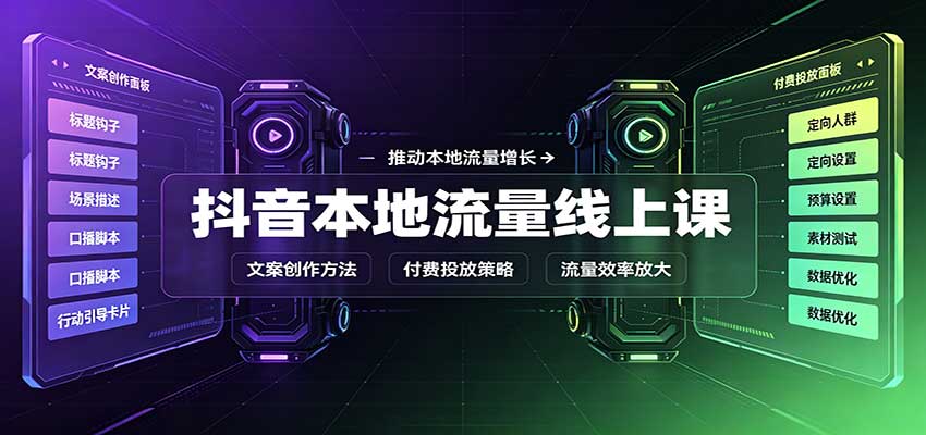 抖音本地流量线上课：账号搭建拍摄剪辑，文案创作与付费投放教学-资源社
