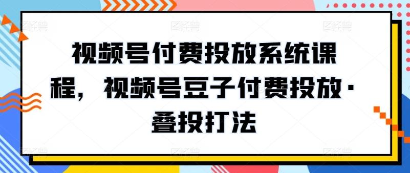 视频号付费投放系统课程，视频号豆子付费投放·叠投打法-资源社