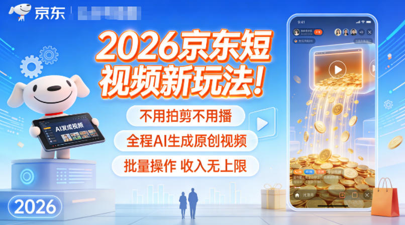 2026京东短视频新玩法！不用拍剪不用播，全程AI生成原创视频，批量操作收入无上限-资源社