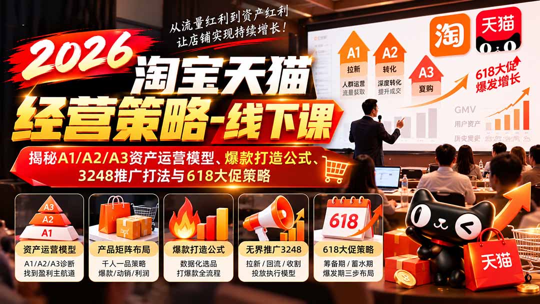 2026淘宝天猫经营策略-线下课:揭秘A1/A2/A3资产运营模型、爆款打造公式、3248推广打法与618大促策略-资源社