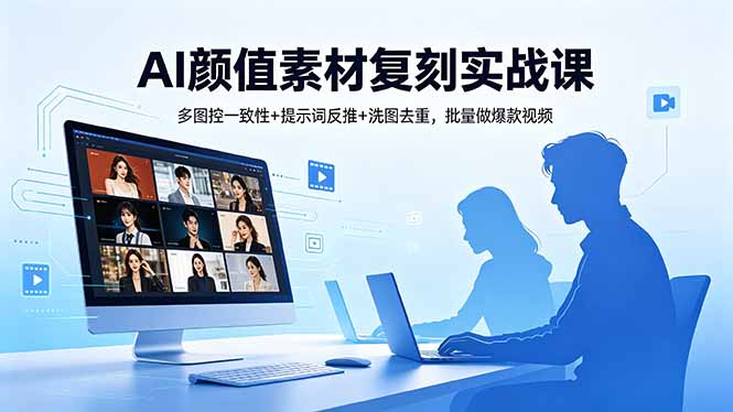 AI颜值素材复刻实战课,多图控一致性+提示词反推+洗图去重,批量做爆款视频-资源社