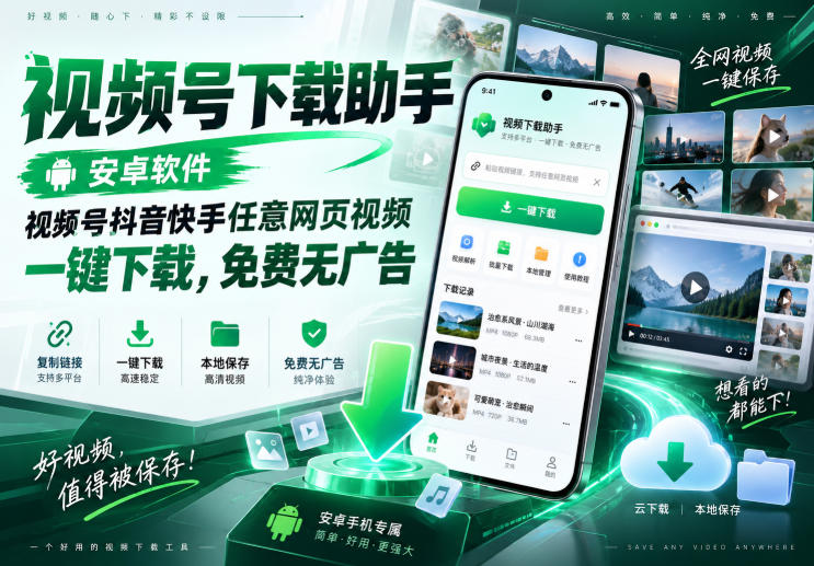 视频号下载助手，安卓软件，视频号抖音快手任意网页视频，一键下载，免费无广告-资源社