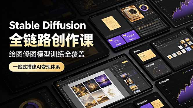 Stable Diffusion全链路创作课，绘图修图模型训练全覆盖，一站式搭建AI变现体系-资源社