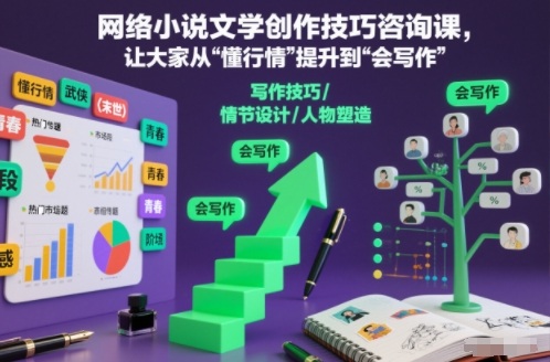 网络小说文学创作技巧咨询课,让大家从“懂行情”提升到”会写作”的高度-资源社