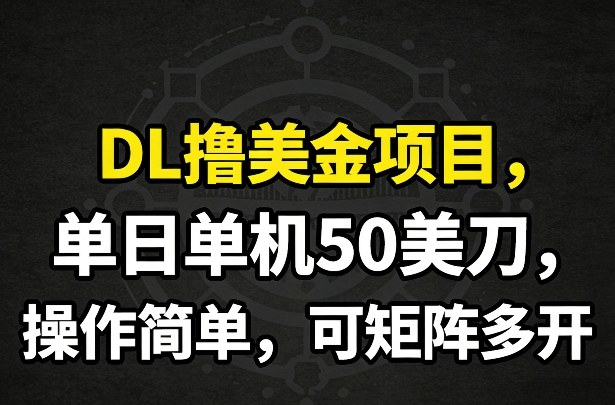 DL撸美金项目，单日单机50美刀，操作简单，可矩阵多开-资源社