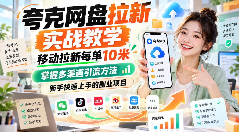 夸克网盘拉新实战教学,移动拉新每单10米,掌握多渠道引流方法,新手快速上手的副业项目(更新0929)-资源社