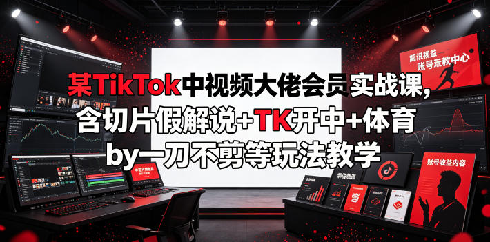 某TikTok中视频大佬会员实战课，含切片假解说+TK开中+体育by一刀不剪等玩法教学-资源社