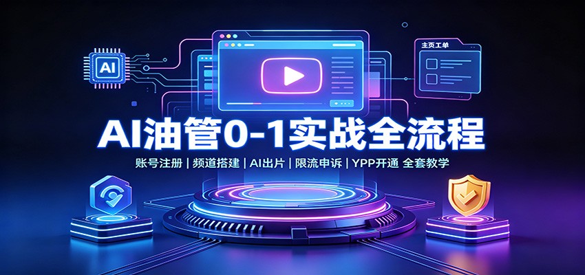 AI油管0-1实战：账号注册频道搭建，AI出片，限流申诉，YPP开通全套教学-资源社
