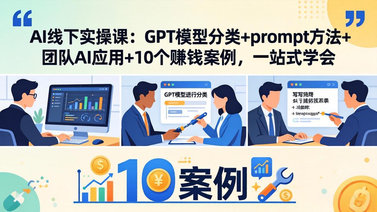 AI线下实操课：GPT模型分类+prompt方法+团队AI应用+10个赚钱案例，一站式学会-资源社
