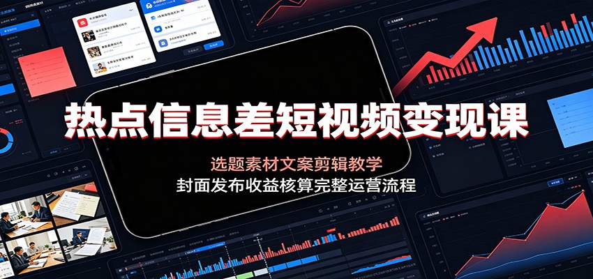 热点信息差短视频变现课:选题素材文案剪辑教学,封面发布收益核算完整运营流程-资源社