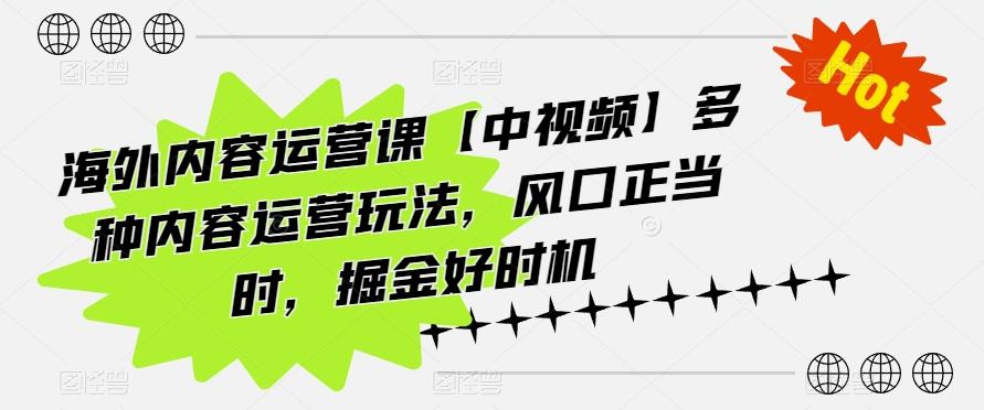 海外内容运营课【中视频】多种内容运营玩法，风口正当时，掘金好时机-资源社