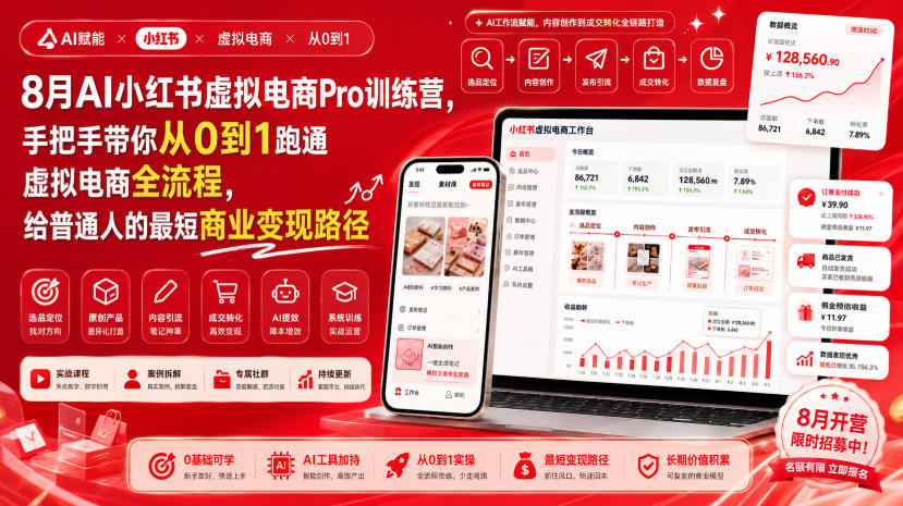 8月AI小红书虚拟电商Pro训练营,手把手带你从0到1跑通虚拟电商全流程,给普通人的最短商业变现路径(更新0903)-资源社