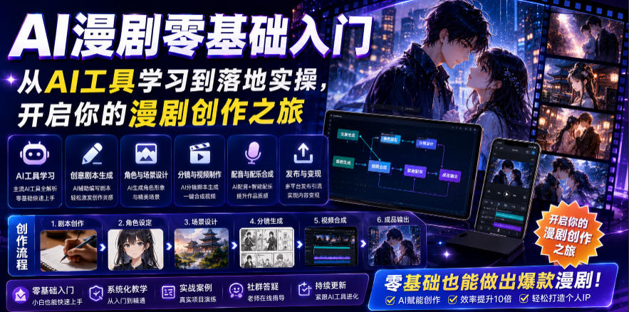 AI漫剧零基础入门,从AI工具学习到落地实操,开启你的漫剧创作之旅-资源社