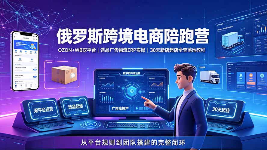 2026俄罗斯跨境电商陪跑营：OZON+WB双平台｜选品广告物流ERP实操｜30天新店起店全套落地教程-资源社