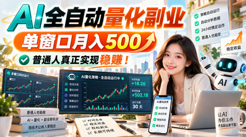 AI全自动量化副业，单窗口月入500，普通人真正实现稳賺！【揭秘】-资源社