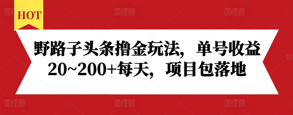 野路子头条撸金玩法，单号收益20~200+每天，项目包落地-资源社