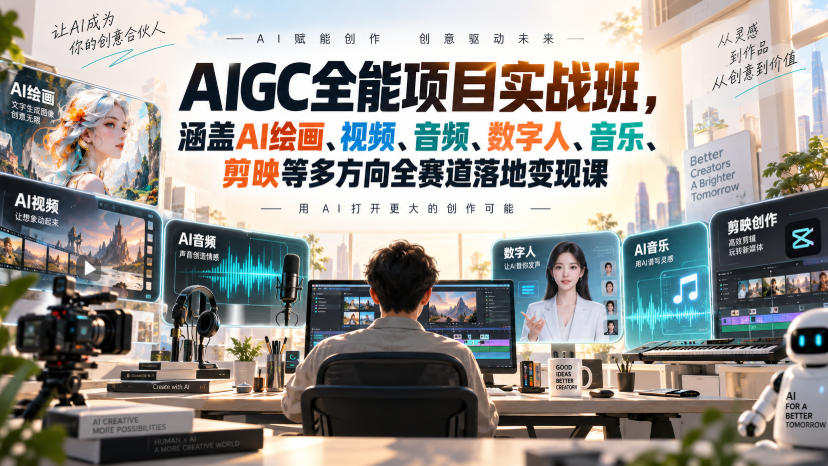 AIGC全能项目实战班,涵盖AI绘画、视频、音频、数字人、音乐、剪映等多方向全赛道落地变现课(更新)-资源社